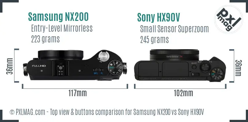 Samsung NX200 vs Sony HX90V top view buttons comparison