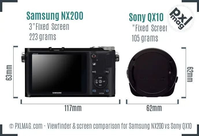 Samsung NX200 vs Sony QX10 Screen and Viewfinder comparison