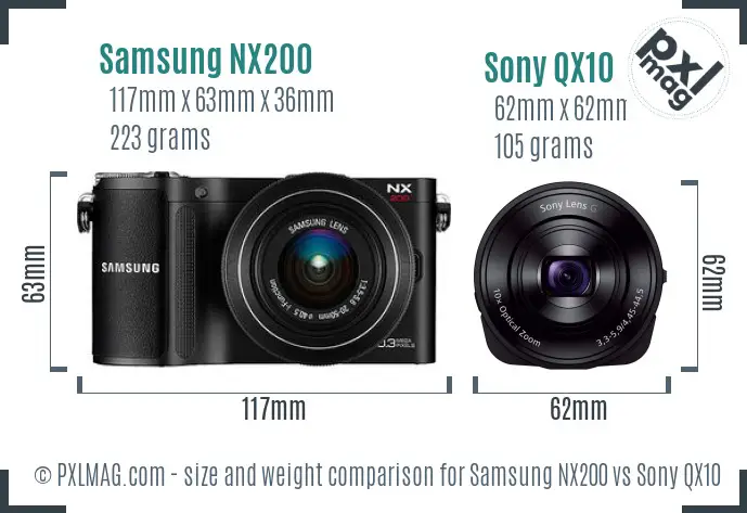 Samsung NX200 vs Sony QX10 size comparison