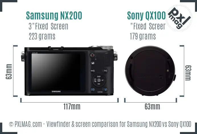 Samsung NX200 vs Sony QX100 Screen and Viewfinder comparison