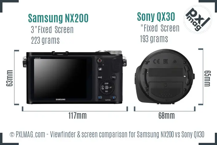 Samsung NX200 vs Sony QX30 Screen and Viewfinder comparison