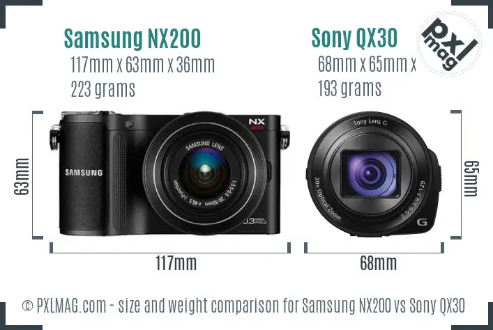 Samsung NX200 vs Sony QX30 size comparison