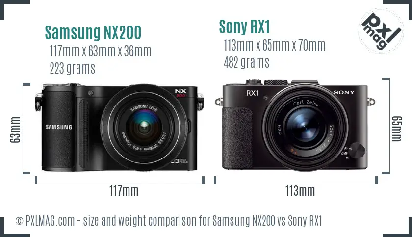 Samsung NX200 vs Sony RX1 size comparison