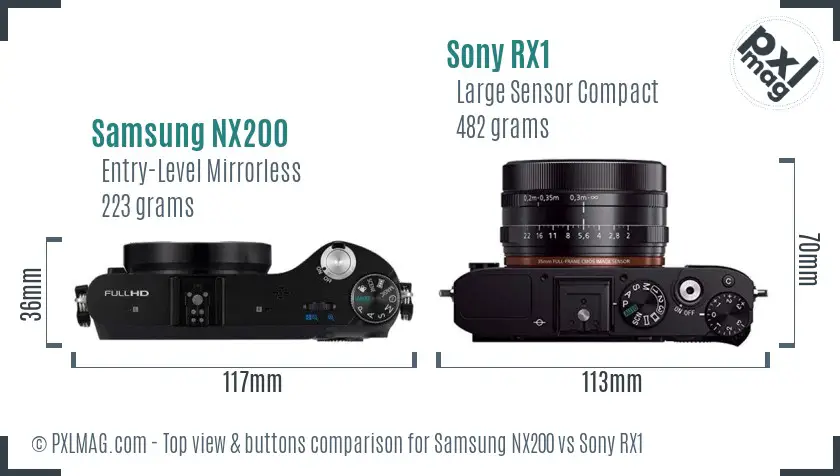 Samsung NX200 vs Sony RX1 top view buttons comparison