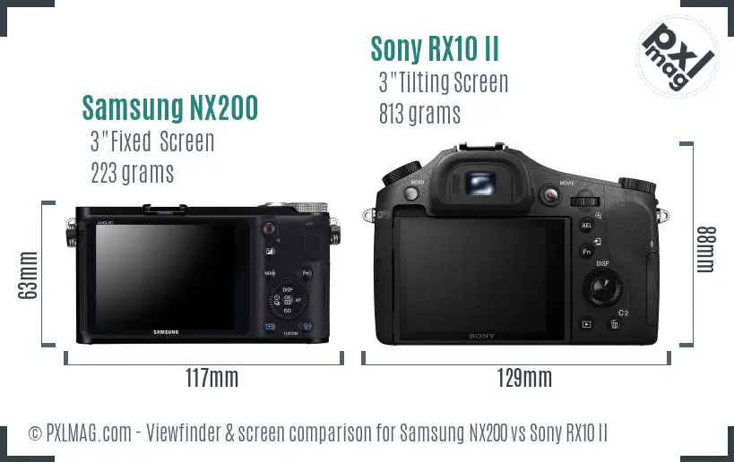 Samsung NX200 vs Sony RX10 II Screen and Viewfinder comparison