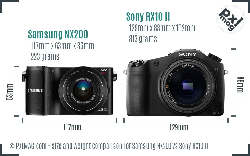 Samsung NX200 vs Sony RX10 II size comparison