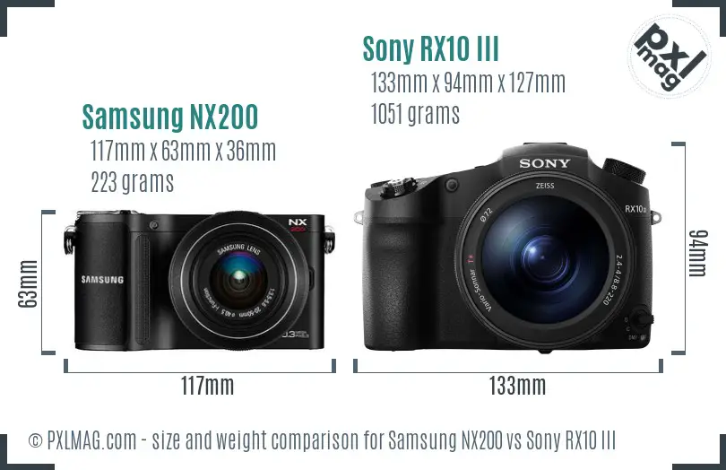 Samsung NX200 vs Sony RX10 III size comparison