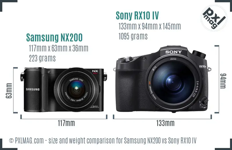 Samsung NX200 vs Sony RX10 IV size comparison