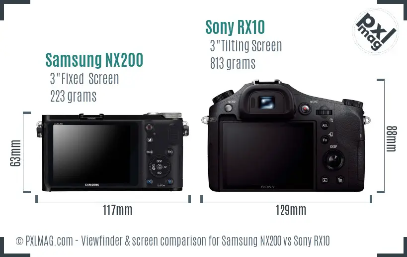 Samsung NX200 vs Sony RX10 Screen and Viewfinder comparison