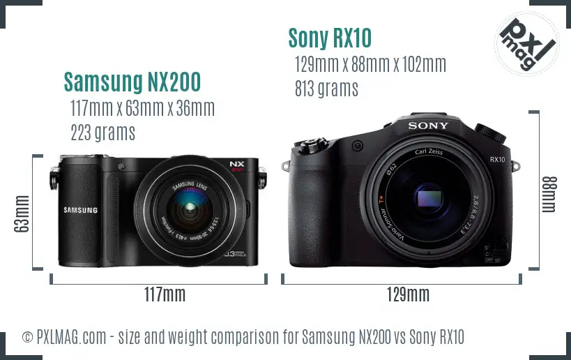 Samsung NX200 vs Sony RX10 size comparison