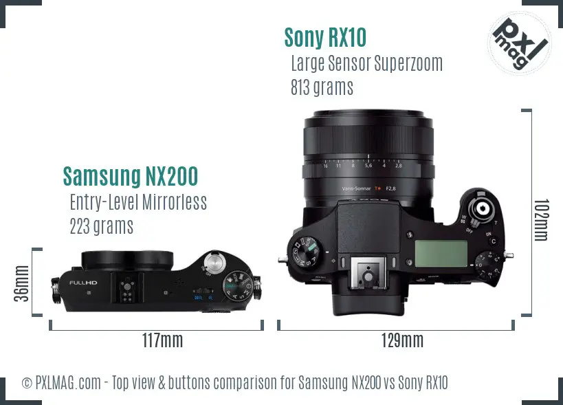 Samsung NX200 vs Sony RX10 top view buttons comparison