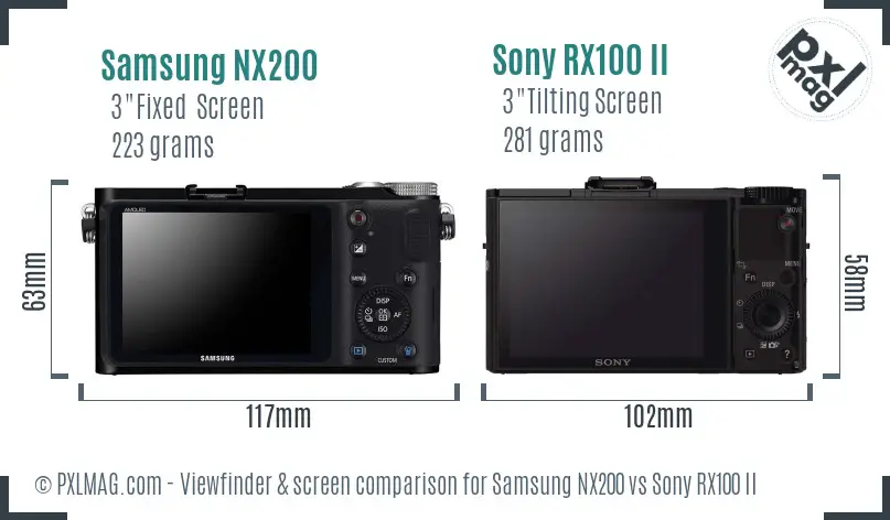 Samsung NX200 vs Sony RX100 II Screen and Viewfinder comparison
