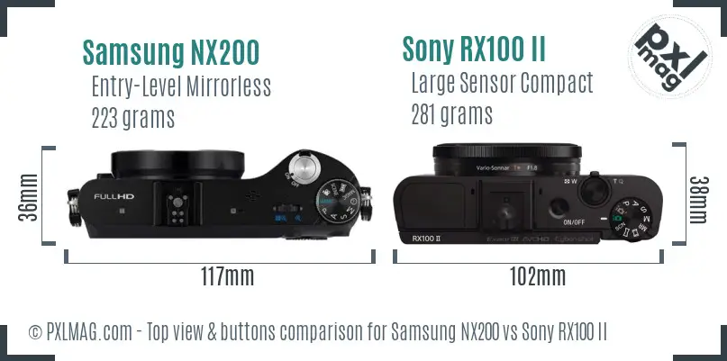 Samsung NX200 vs Sony RX100 II top view buttons comparison