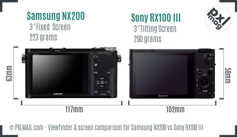 Samsung NX200 vs Sony RX100 III Screen and Viewfinder comparison
