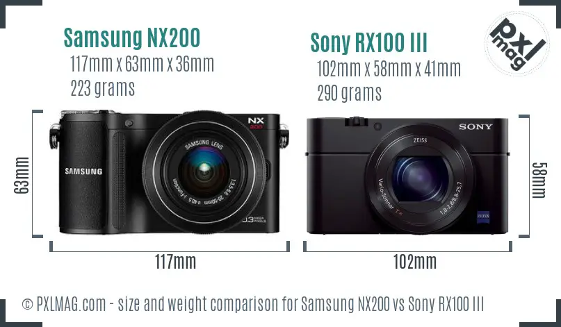 Samsung NX200 vs Sony RX100 III size comparison