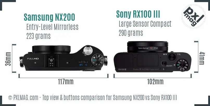 Samsung NX200 vs Sony RX100 III top view buttons comparison