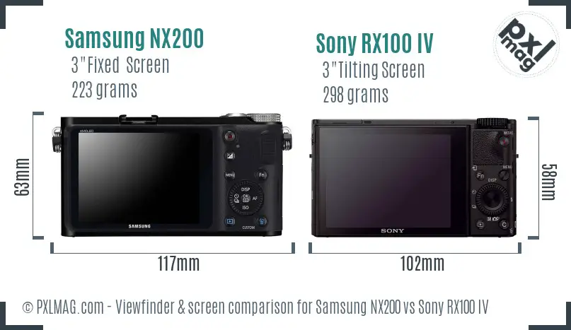 Samsung NX200 vs Sony RX100 IV Screen and Viewfinder comparison
