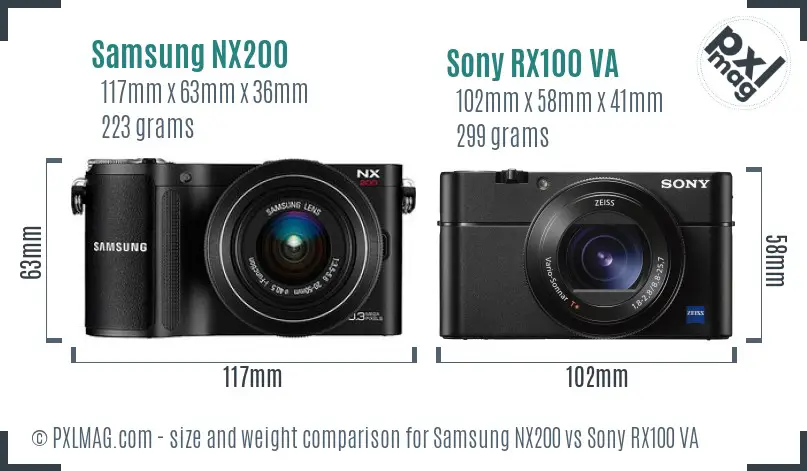 Samsung NX200 vs Sony RX100 VA size comparison