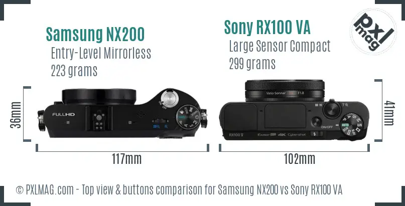 Samsung NX200 vs Sony RX100 VA top view buttons comparison
