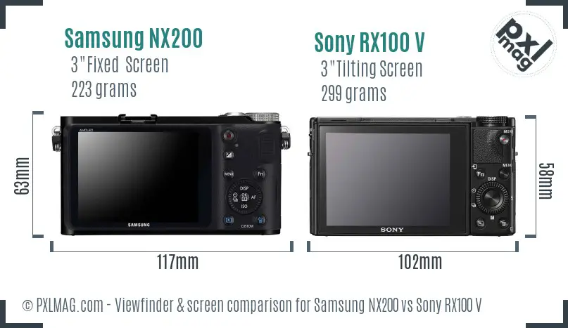 Samsung NX200 vs Sony RX100 V Screen and Viewfinder comparison