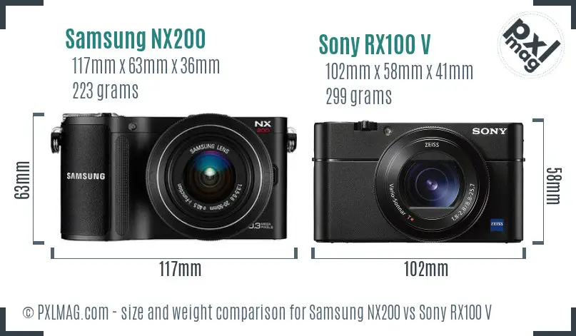 Samsung NX200 vs Sony RX100 V size comparison