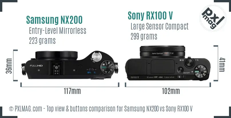 Samsung NX200 vs Sony RX100 V top view buttons comparison