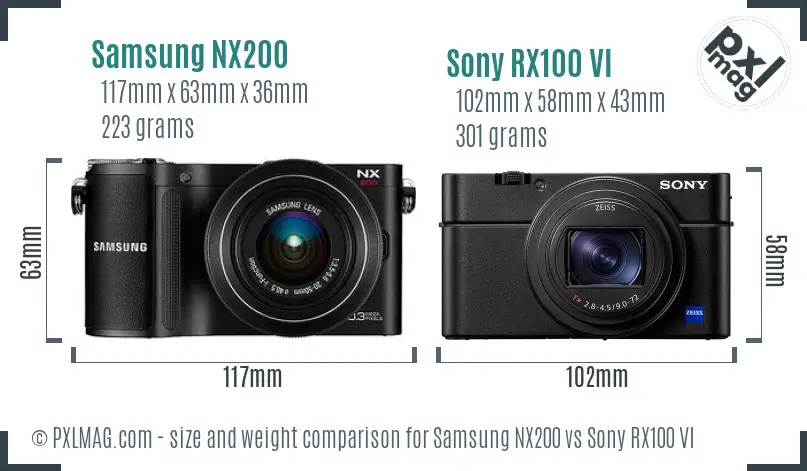 Samsung NX200 vs Sony RX100 VI size comparison