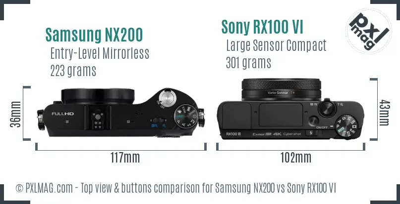 Samsung NX200 vs Sony RX100 VI top view buttons comparison