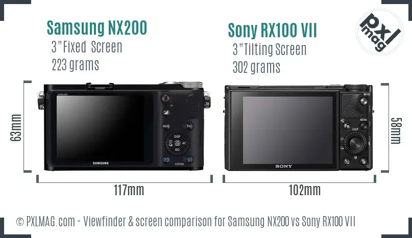 Samsung NX200 vs Sony RX100 VII Screen and Viewfinder comparison