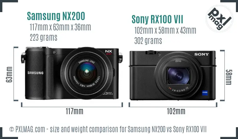 Samsung NX200 vs Sony RX100 VII size comparison
