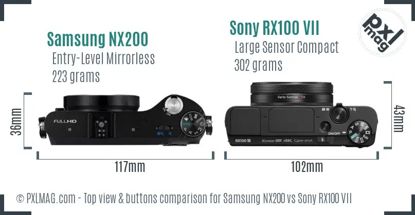 Samsung NX200 vs Sony RX100 VII top view buttons comparison