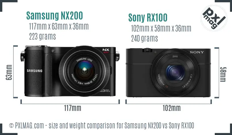 Samsung NX200 vs Sony RX100 size comparison