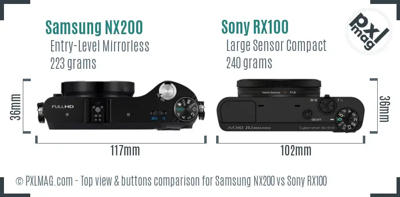 Samsung NX200 vs Sony RX100 top view buttons comparison