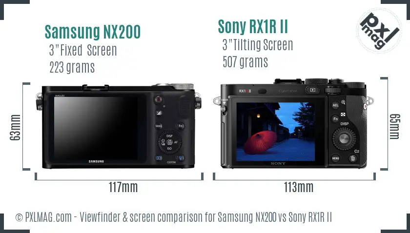 Samsung NX200 vs Sony RX1R II Screen and Viewfinder comparison