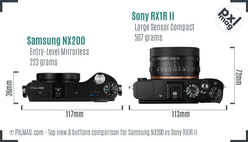 Samsung NX200 vs Sony RX1R II top view buttons comparison