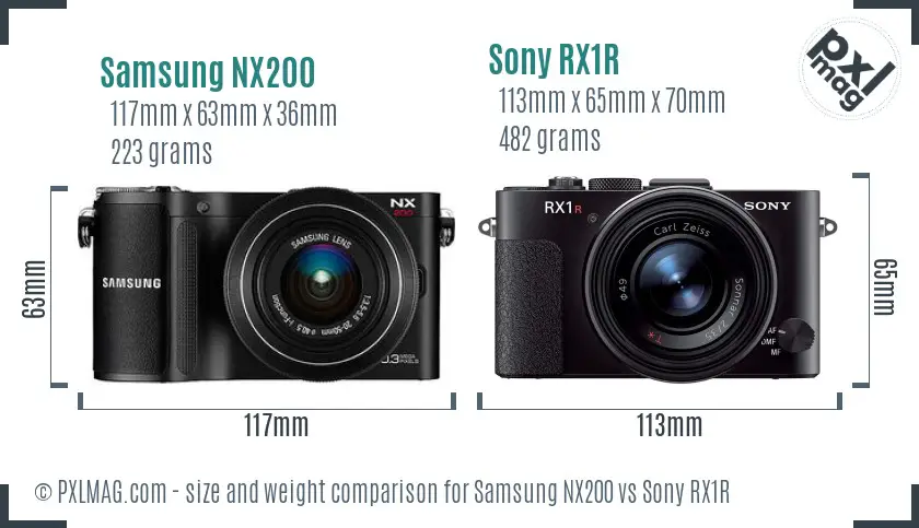 Samsung NX200 vs Sony RX1R size comparison
