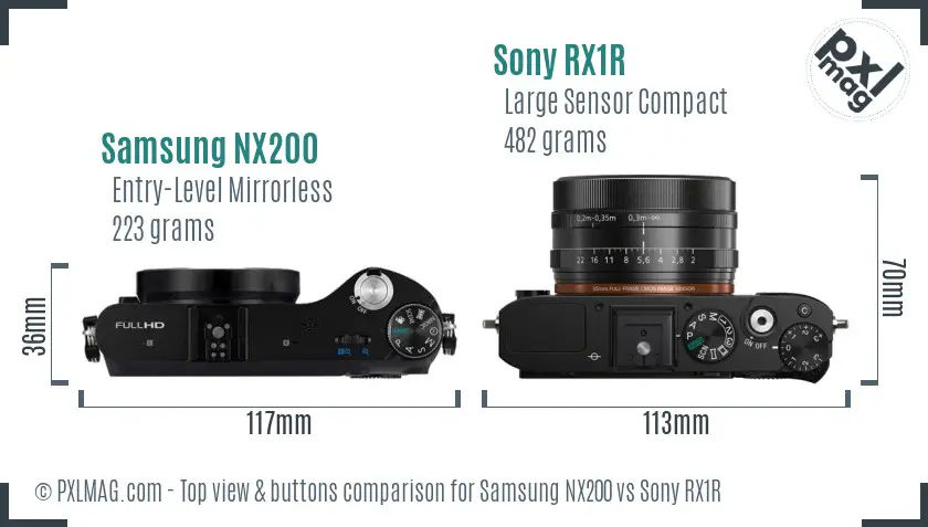 Samsung NX200 vs Sony RX1R top view buttons comparison