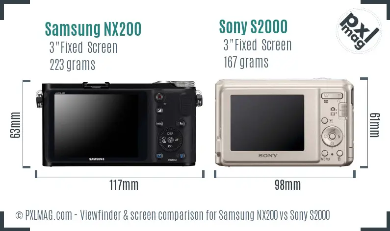 Samsung NX200 vs Sony S2000 Screen and Viewfinder comparison