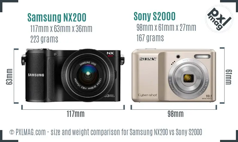 Samsung NX200 vs Sony S2000 size comparison