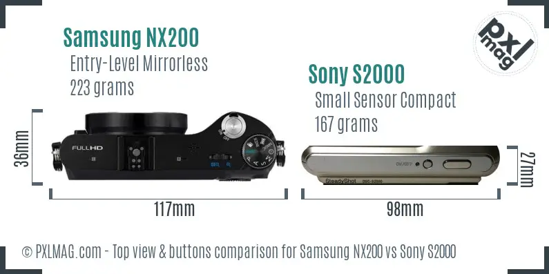 Samsung NX200 vs Sony S2000 top view buttons comparison