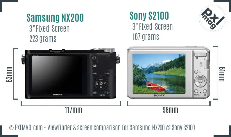 Samsung NX200 vs Sony S2100 Screen and Viewfinder comparison