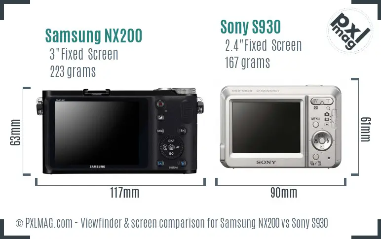 Samsung NX200 vs Sony S930 Screen and Viewfinder comparison