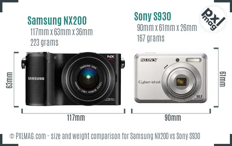 Samsung NX200 vs Sony S930 size comparison