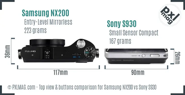 Samsung NX200 vs Sony S930 top view buttons comparison