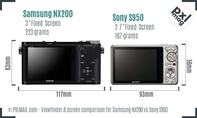 Samsung NX200 vs Sony S950 Screen and Viewfinder comparison