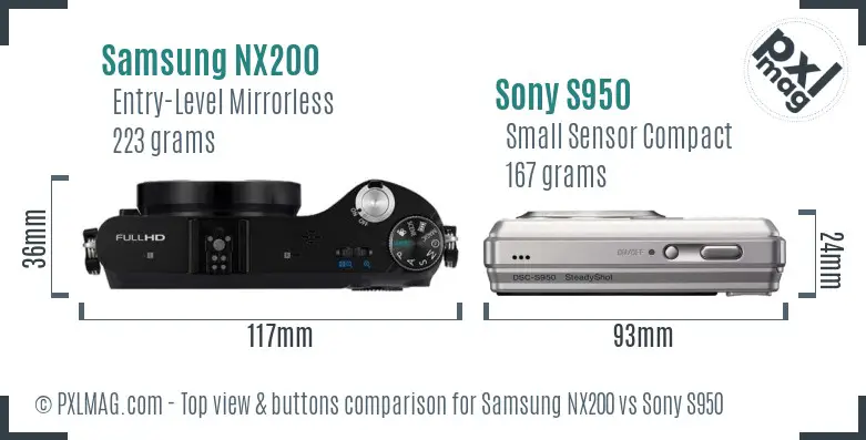 Samsung NX200 vs Sony S950 top view buttons comparison