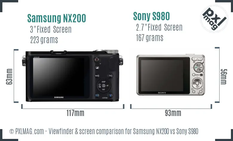 Samsung NX200 vs Sony S980 Screen and Viewfinder comparison