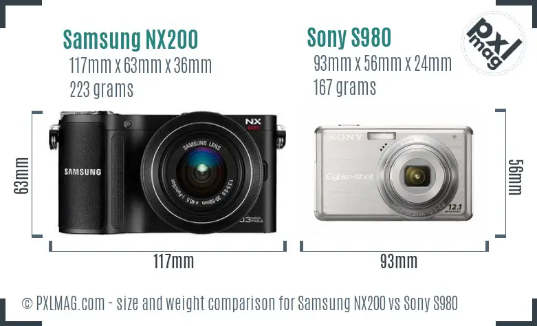 Samsung NX200 vs Sony S980 size comparison