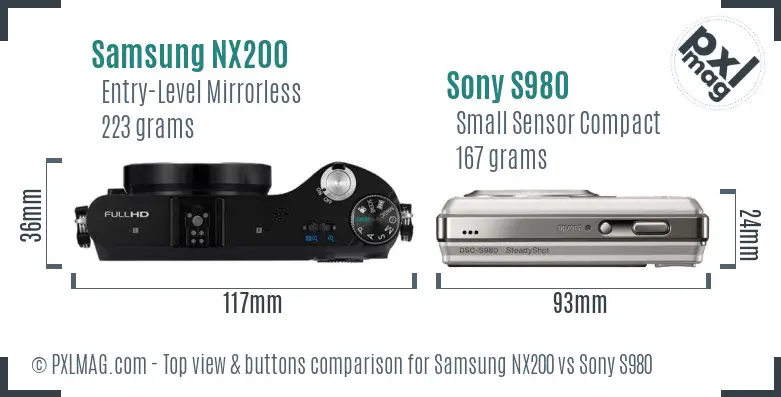 Samsung NX200 vs Sony S980 top view buttons comparison
