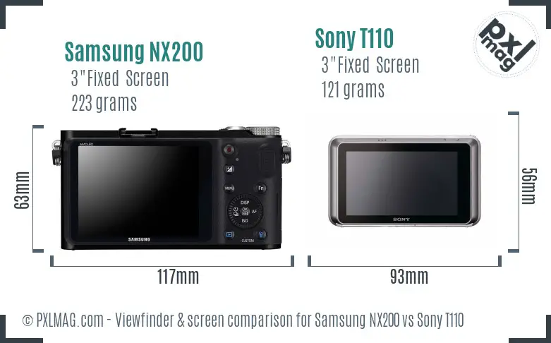 Samsung NX200 vs Sony T110 Screen and Viewfinder comparison